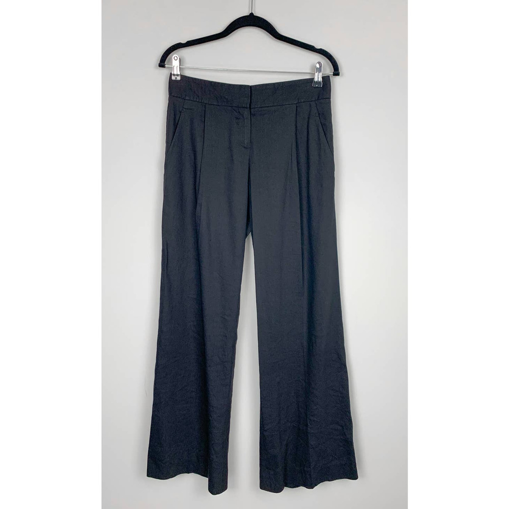 Theory Wide Leg Linen Blend Office Work Pants Black Size 2